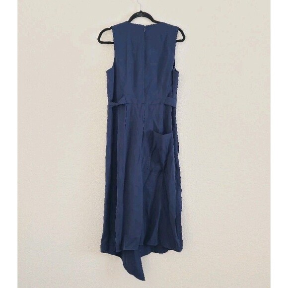 Tibi Twill V-Neck Draped Dress Navy Blue Wrap Asymmetrical Slit Size 8 - Picture 5 of 10